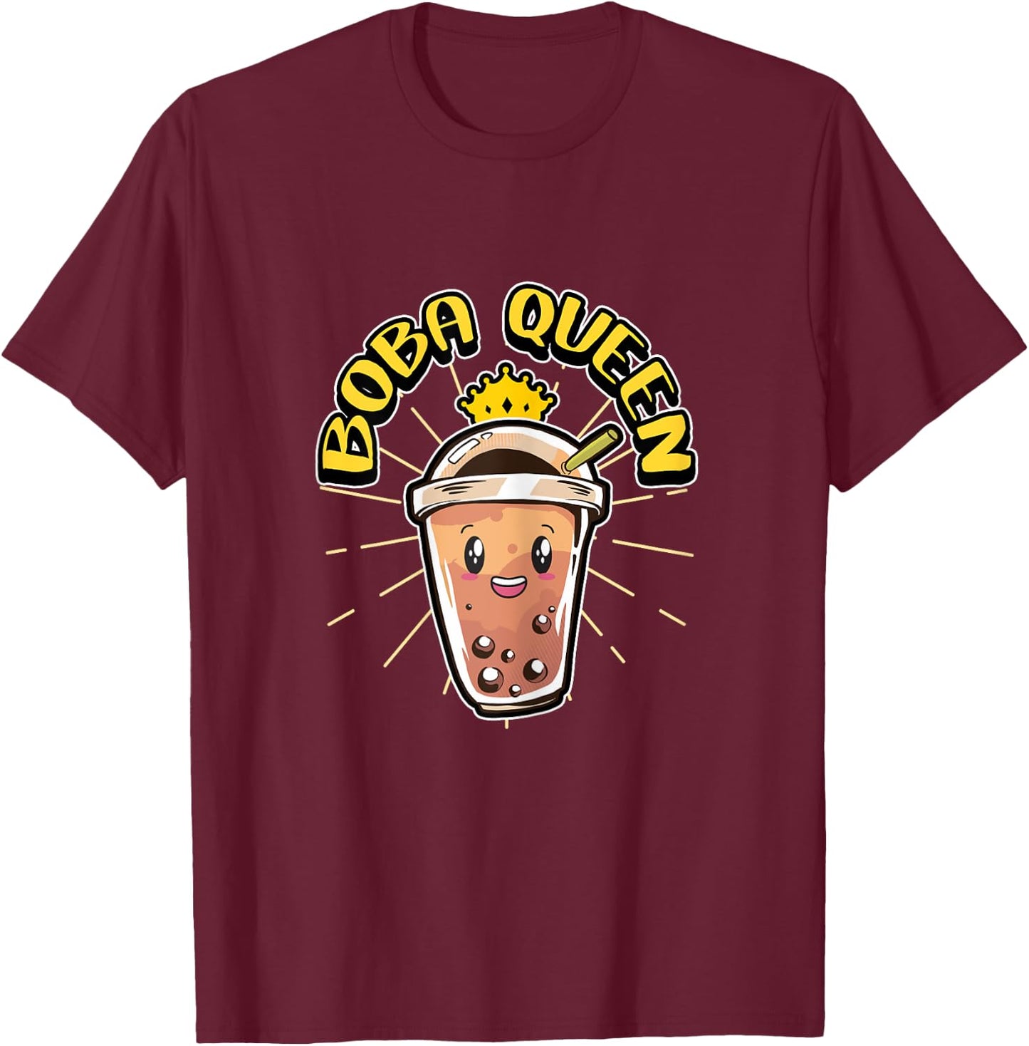 Boba Queen Kawaii Bubble Tea Lover Merchandise T-Shirt - T-Shirt | Maroon