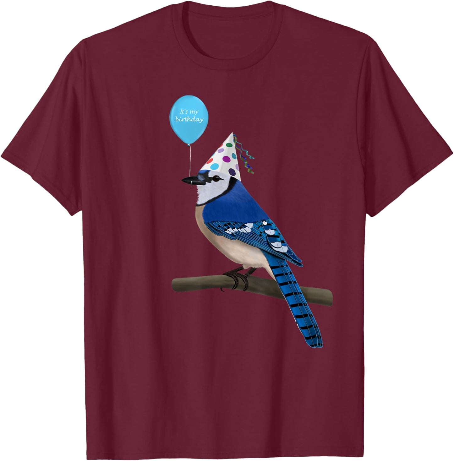 Bird Motif Blue Cow Bird Animal Drawing Birthday T-Shirt - T-Shirt | Maroon