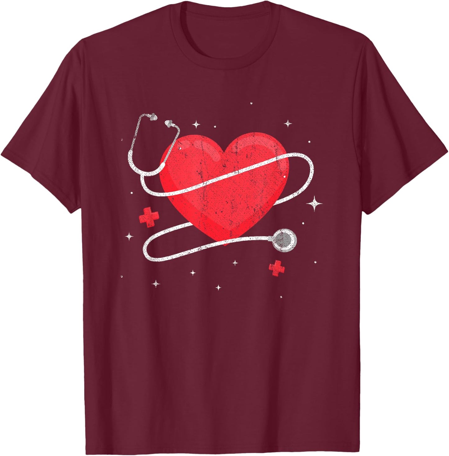 Health Care Stethoscope Heart Nurse T-Shirt - T-Shirt | Maroon