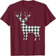 Black and White Buffalo Plaid Reindeer Christmas Deer Pajama T-Shirt - T-Shirt | Maroon