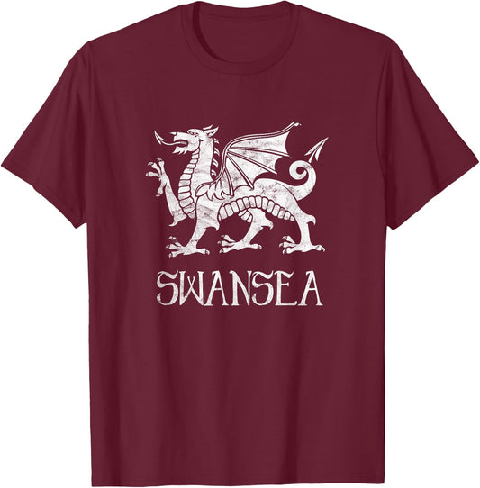 Swansea Wales City Welsh Dragon Flag Wale Cymru T-Shirt - T-Shirt | Maroon