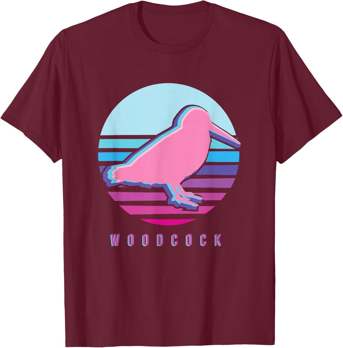American Woodcock Bird Retro Vaporwave Unique Birding Gift T-Shirt - T-Shirt | Maroon