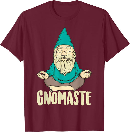 Cute Gnomaste Funny Meditating Gnome Gift Yoga Men Women T-Shirt - T-Shirt | Maroon
