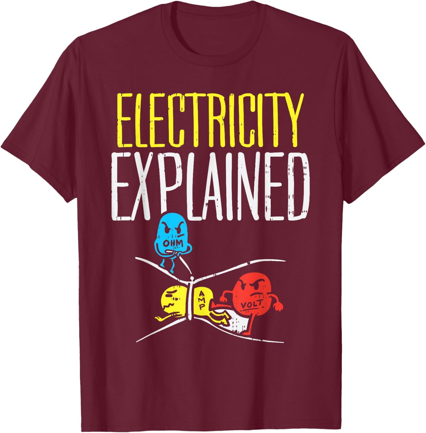 Electricity Explained Funny Electrician Teacher Nerd Gift T-Shirt - T-Shirt | Maroon