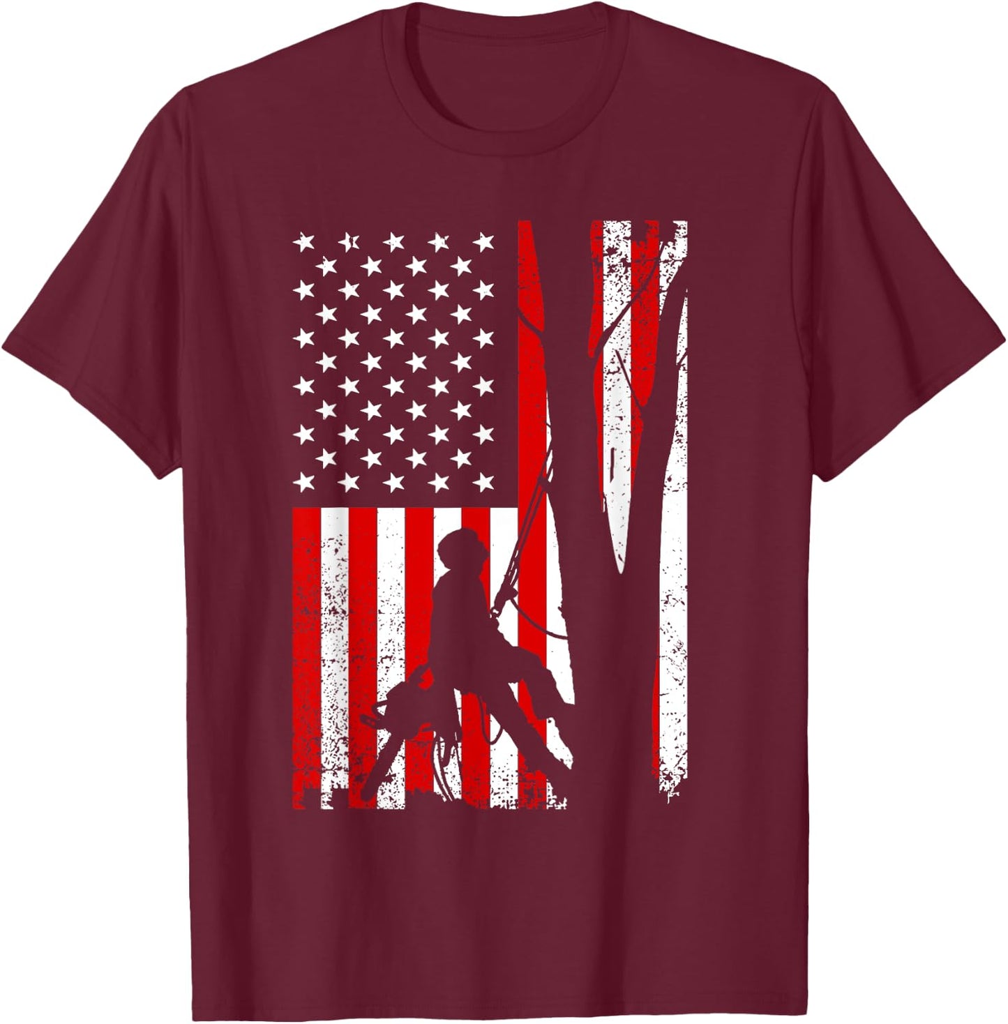 Funny American Flag Arborist Gift Cool Tree Lover T-Shirt - T-Shirt | Maroon