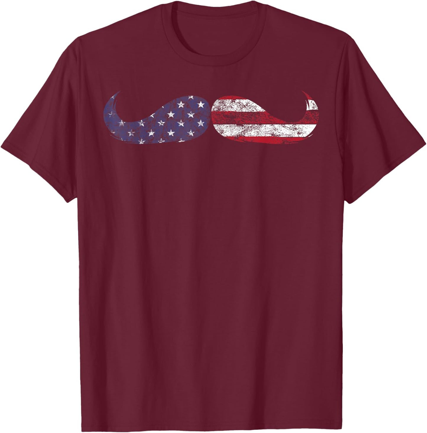 Patriotic USA Flag Mustache 4th of July for Facial Hair Fans T-Shirt - T-Shirt | Maroon