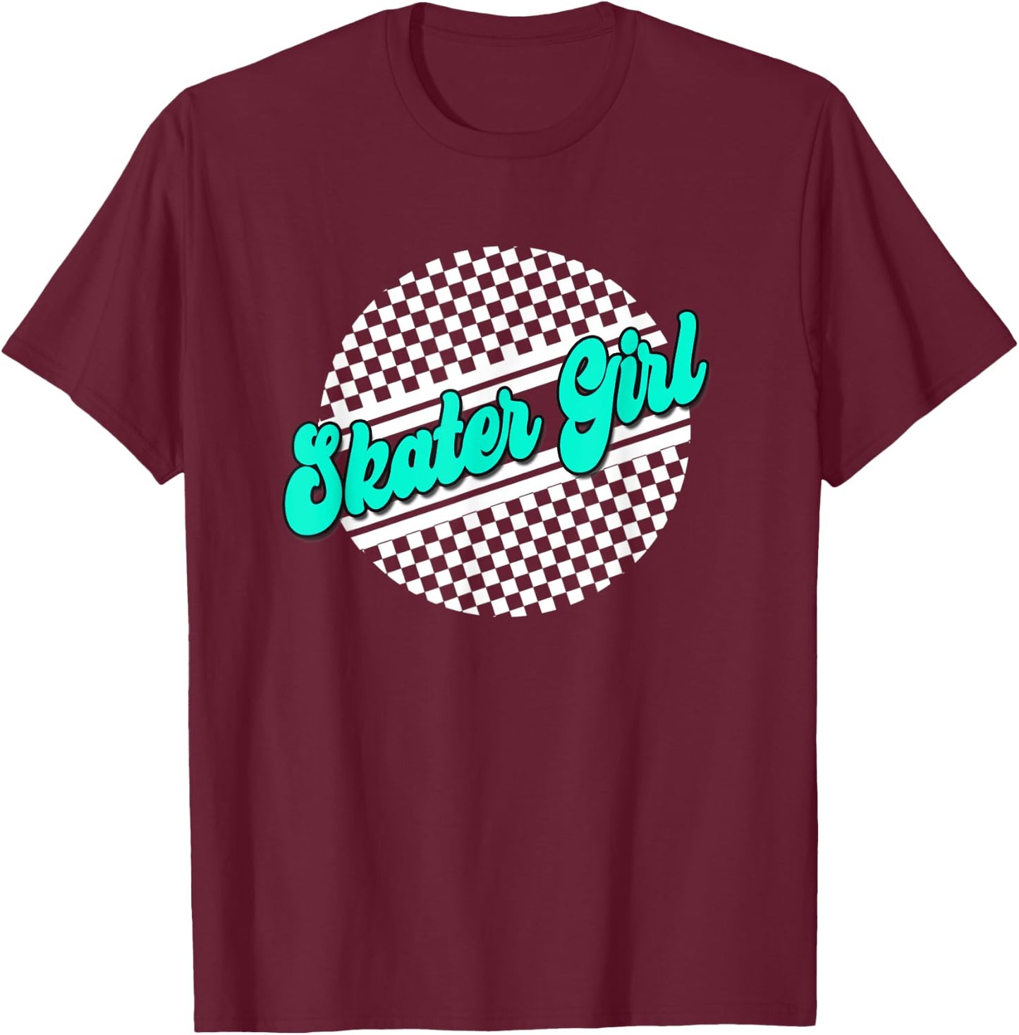 Skater Girl Checkered Skate Wear Blue & White T-Shirt - T-Shirt | Maroon
