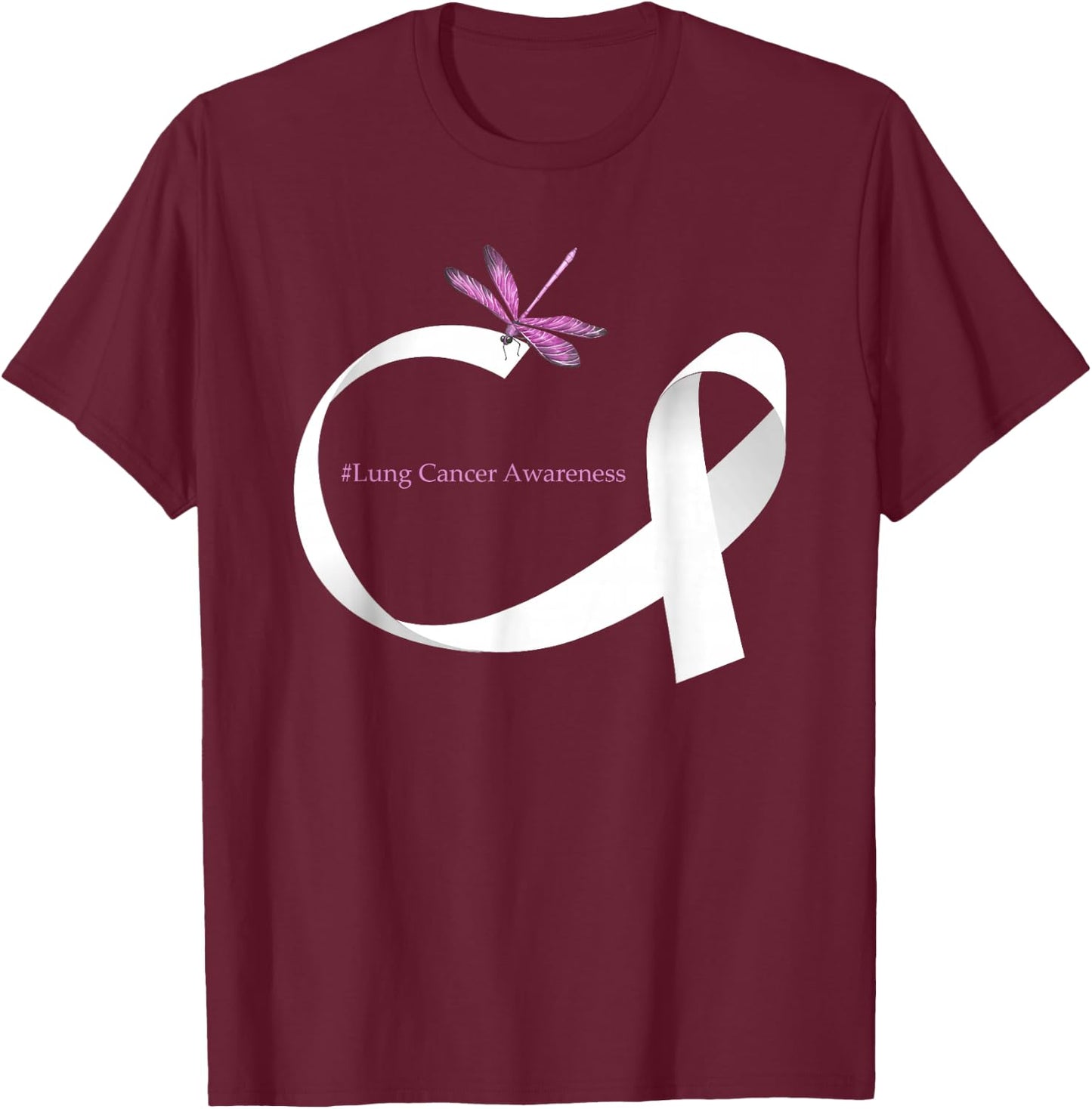Dragonfly White Ribbon Lung Cancer Awareness T-Shirt - T-Shirt | Maroon