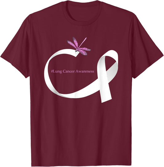 Dragonfly White Ribbon Lung Cancer Awareness T-Shirt - T-Shirt | Maroon