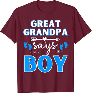 Great Grandpa Says Boy Gender Reveal Team Blue Pregnancy T-Shirt - T-Shirt | Maroon