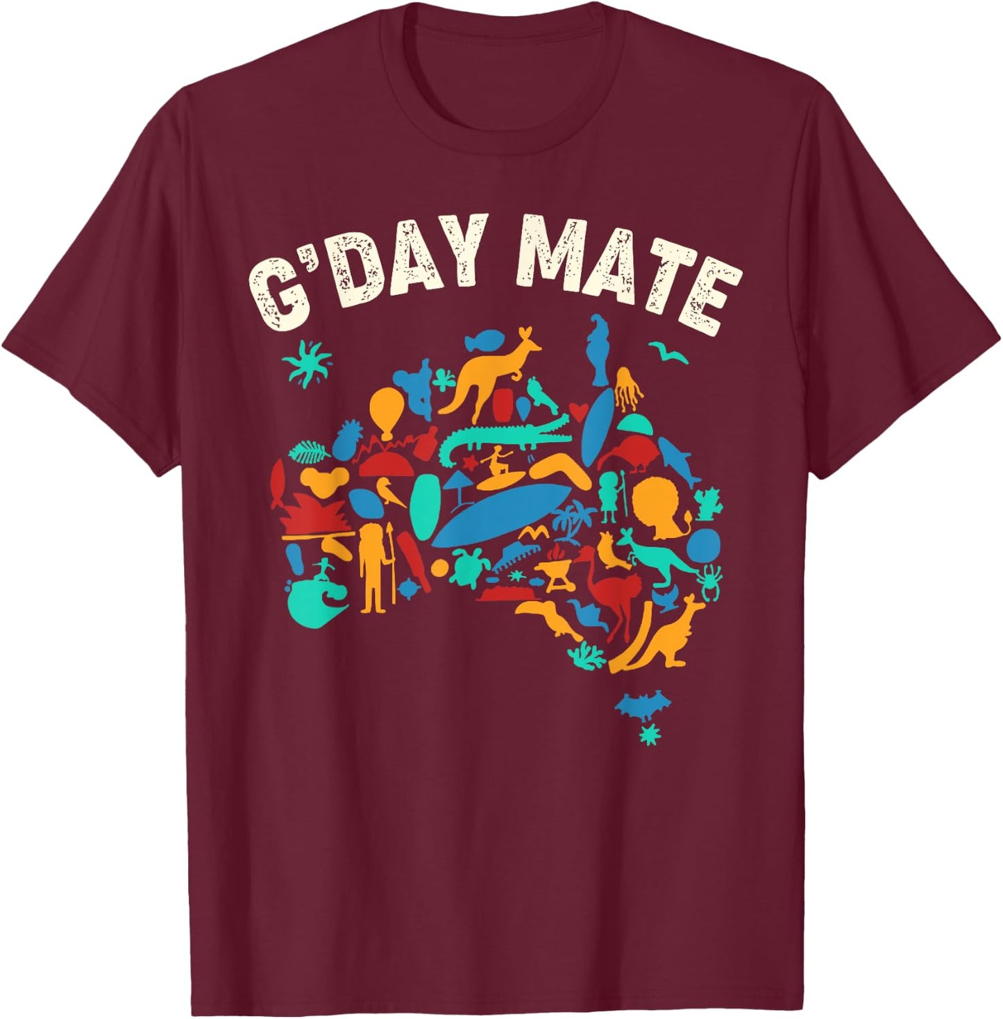 G'Day Mate Toddler Shirt Funny Map Australian Animals T-Shirt - T-Shirt | Maroon