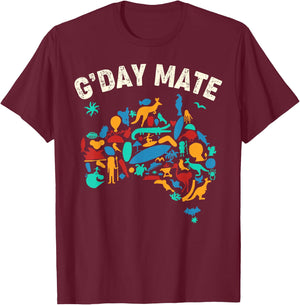 G'Day Mate Toddler Shirt Funny Map Australian Animals T-Shirt - T-Shirt | Maroon