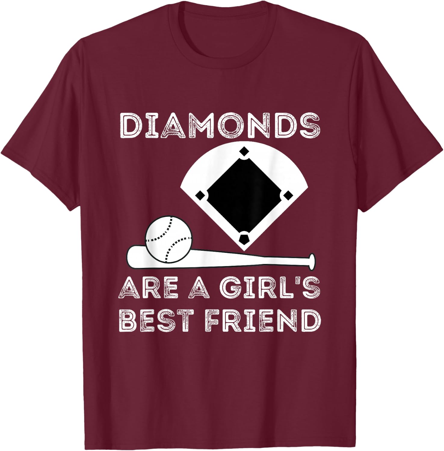 Diamonds Are A Girl's Best Friend - Baseball & Softball Fan T-Shirt - T-Shirt | Maroon