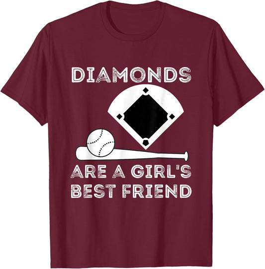 Diamonds Are A Girl's Best Friend - Baseball & Softball Fan T-Shirt - T-Shirt | Maroon