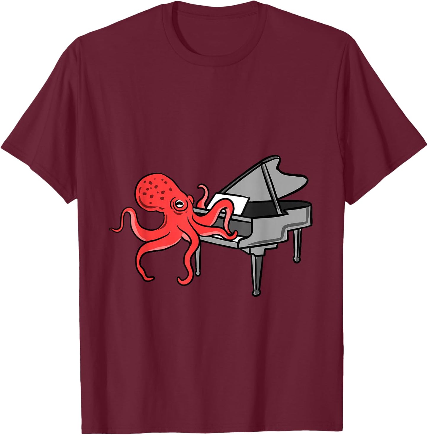 Octopus Playing Piano T-Shirt - T-Shirt | Maroon