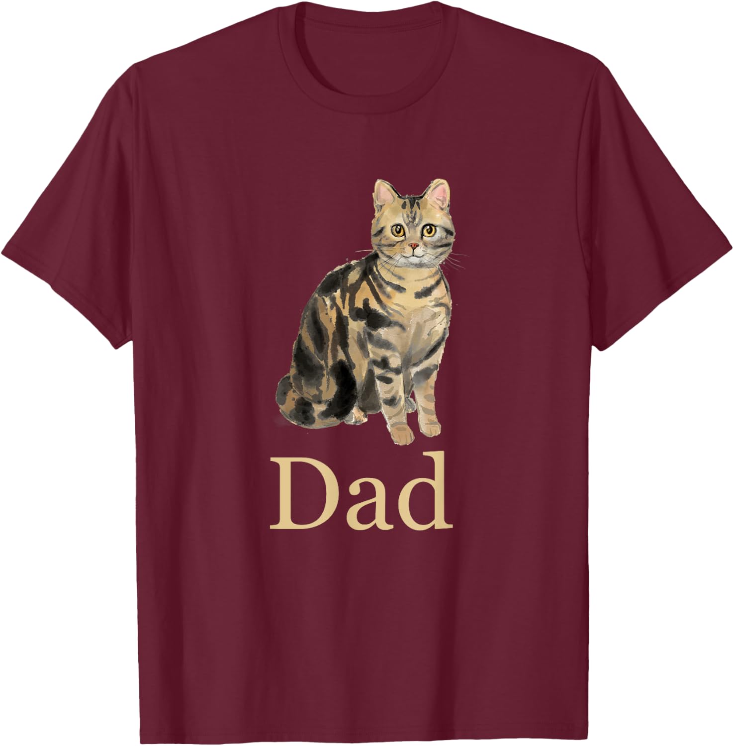 American Shorthair Brown Tabby Cat Dad Shirt Daddy Father Women Kids T-Shirt - T-Shirt | Maroon