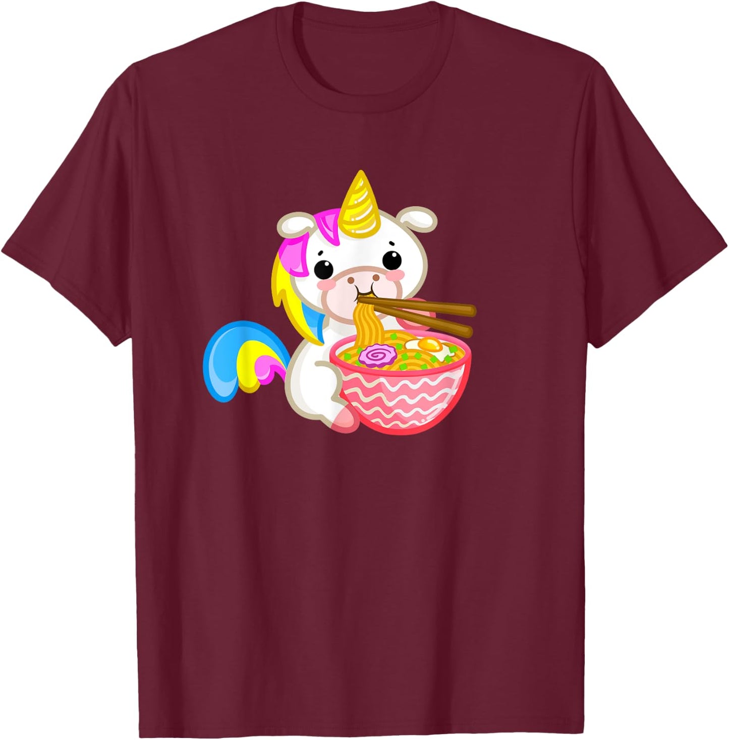 Unicorn Eating Ramen Kawaii Japanese Noodles Anime Teen Girl T-Shirt - T-Shirt | Maroon