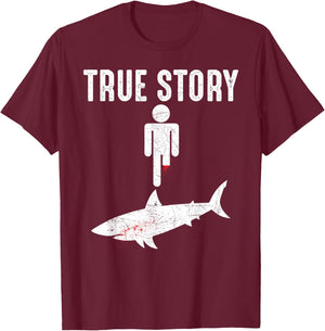 True Story: Shark Bit The Man's Leg Funny Leg Amputee T-Shirt - T-Shirt | Maroon