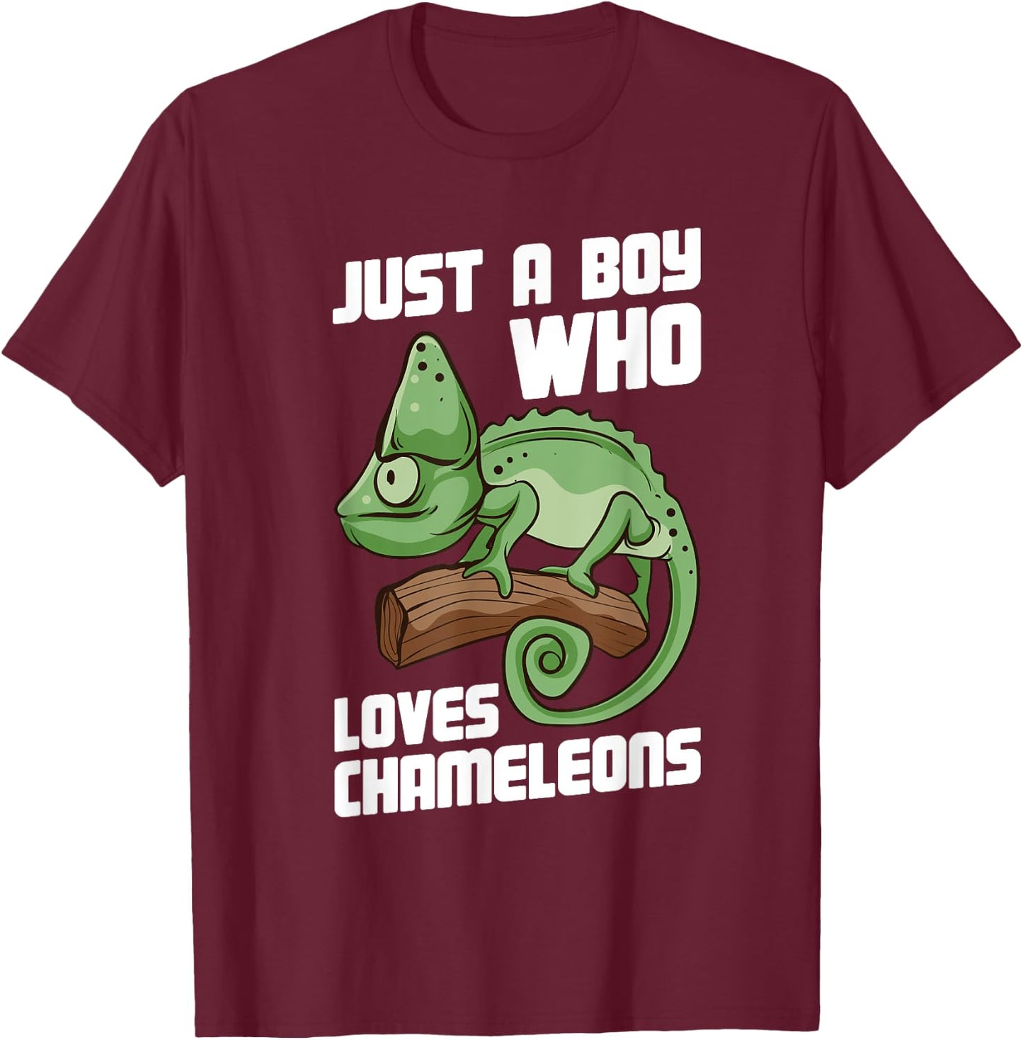 Just a Boy Who Loves Chameleons Cute Lizard Chameleon T-Shirt - T-Shirt | Maroon