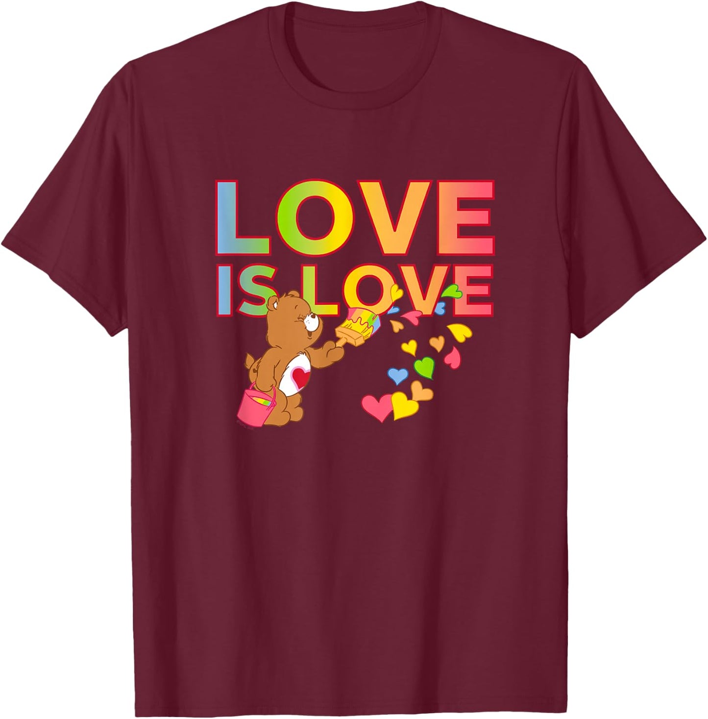 Care Bears Love is Love Hearts Cheer Bear Retro Cartoon T-Shirt - T-Shirt | Maroon