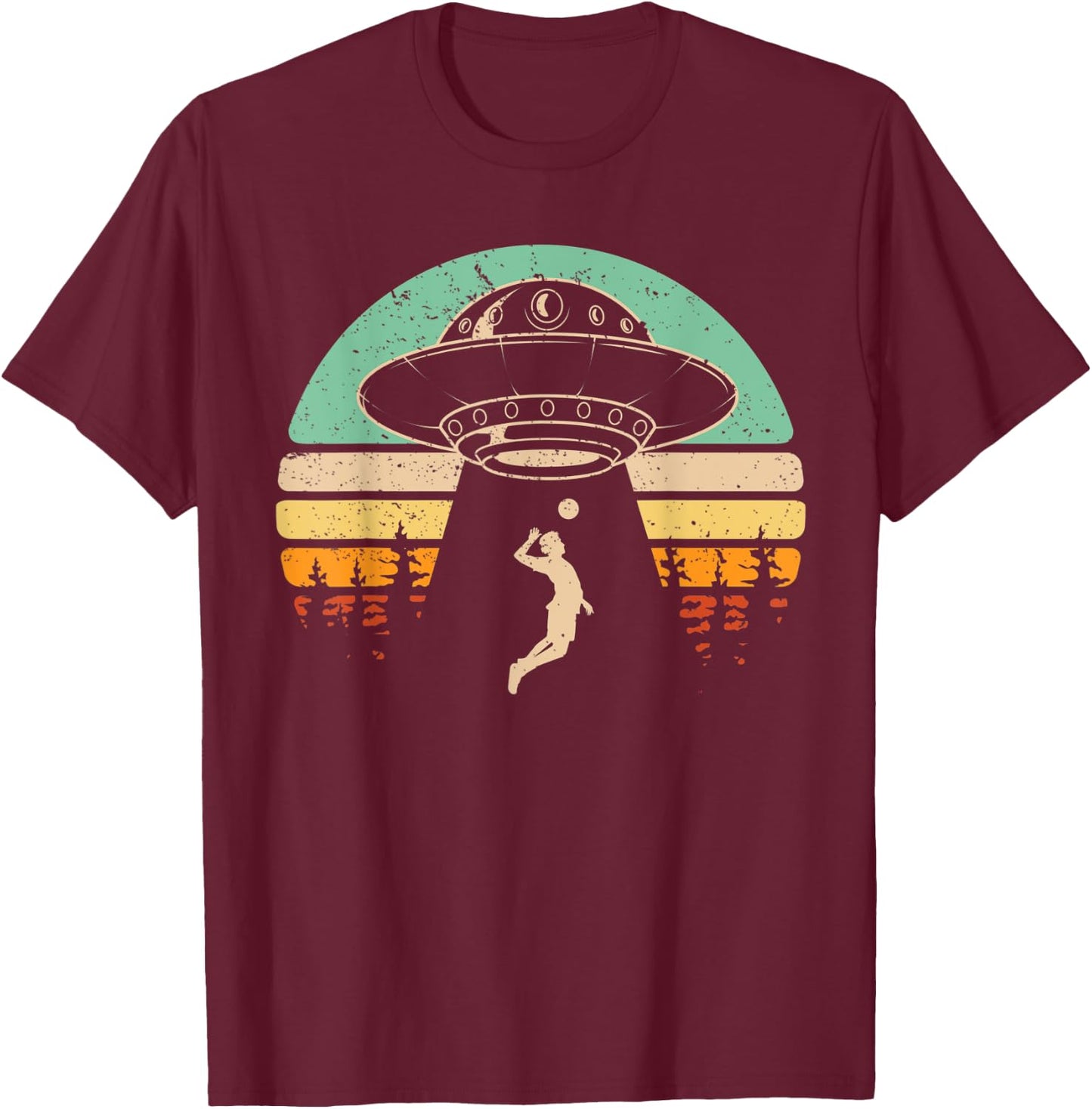 Alien Abduction Funny Volleyball Gift Alien Spaceship Sports T-Shirt - T-Shirt | Maroon