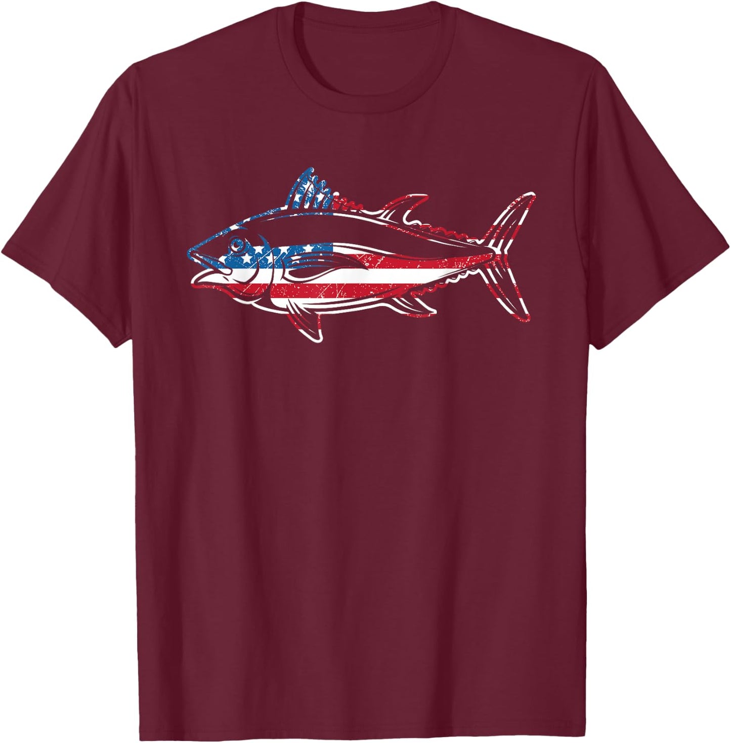 Tuna Fishing American Flag Giant Bluefin Fish Fisherman T-Shirt - T-Shirt | Maroon