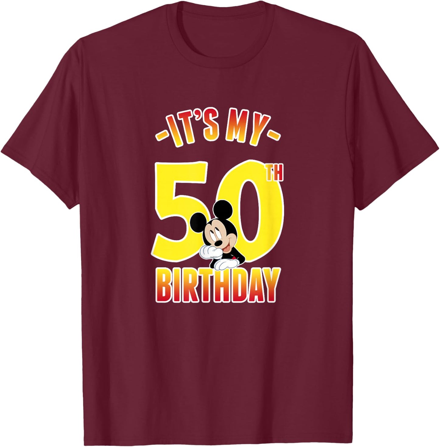 Disney Mickey Mouse It's My 50th Birthday Gradient Portrait T-Shirt - T-Shirt | Maroon