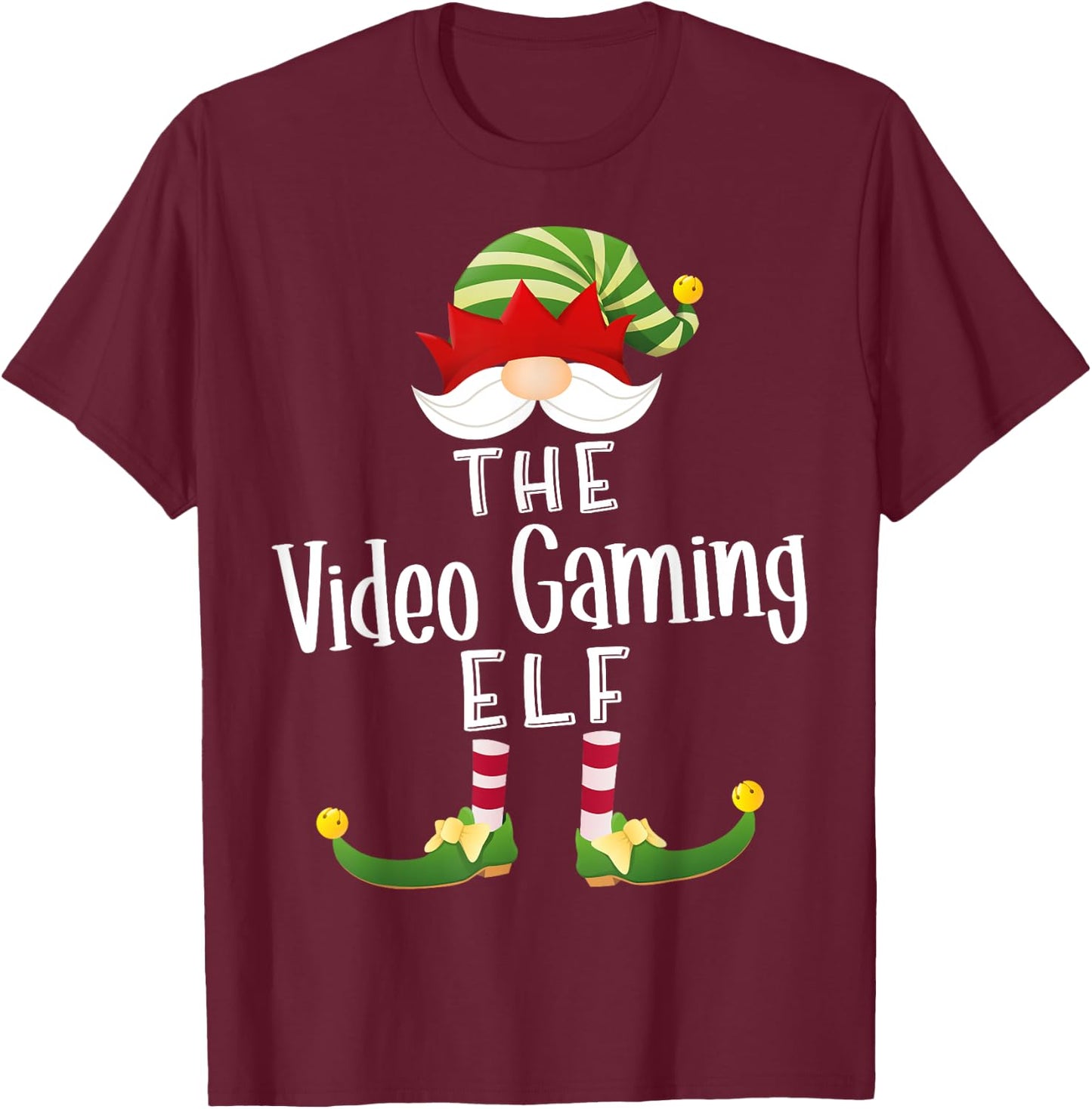 Video Gaming Elf Group Christmas Funny Pajama Party T-Shirt - T-Shirt | Maroon