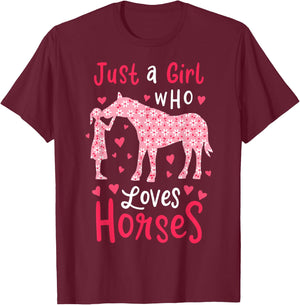 Just A Girl Who Loves Horses Cute Horse Lover Gift T-Shirt - T-Shirt | Maroon