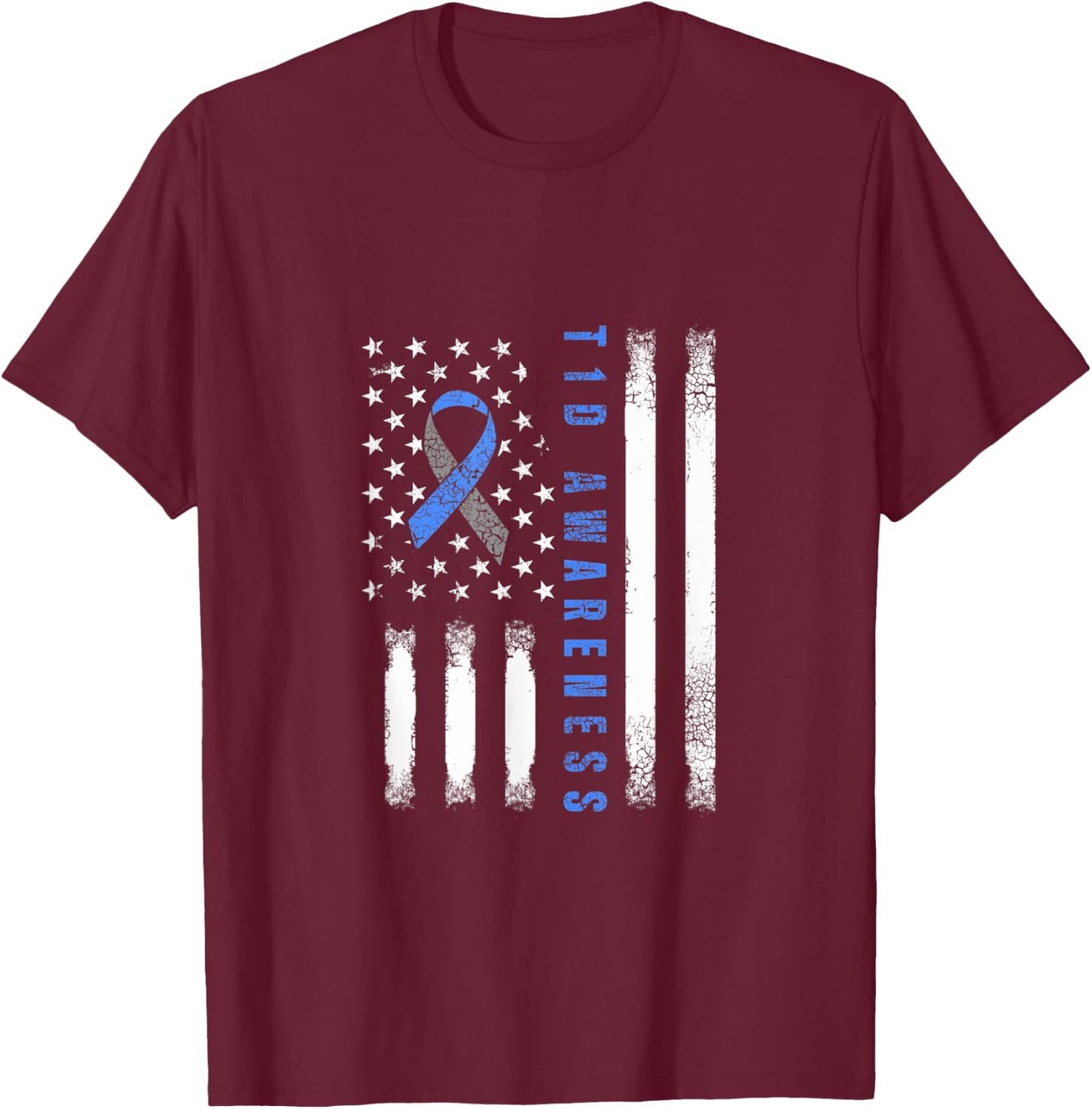 Type 1 Diabetes Awareness USA Flag T1D Warrior Survivor Women Men T-Shirt - T-Shirt | Maroon