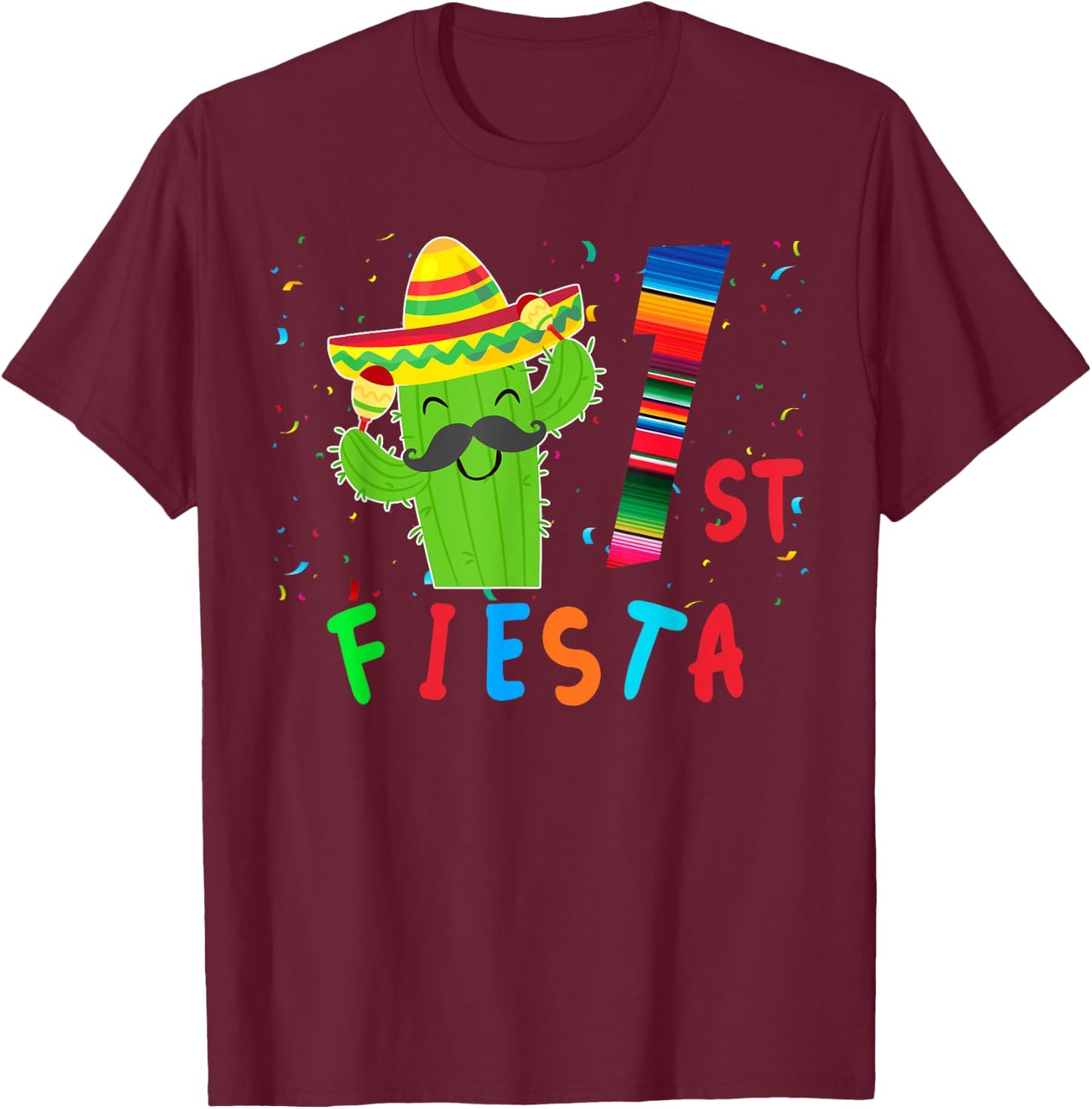 Mexican Birthday Theme Party Matching Group Fiesta 1st T-Shirt - T-Shirt | Maroon