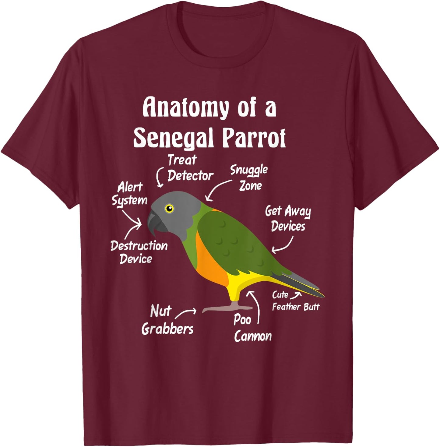 Anatomy of a Senegal Parrot T-Shirt - T-Shirt | Maroon