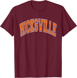 Hicksville Arched Orange Text T-Shirt - T-Shirt | Maroon