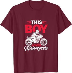 Kids Motorcycle Dirt Biker Funny This Boy Loves Motorcycles T-Shirt - T-Shirt | Maroon