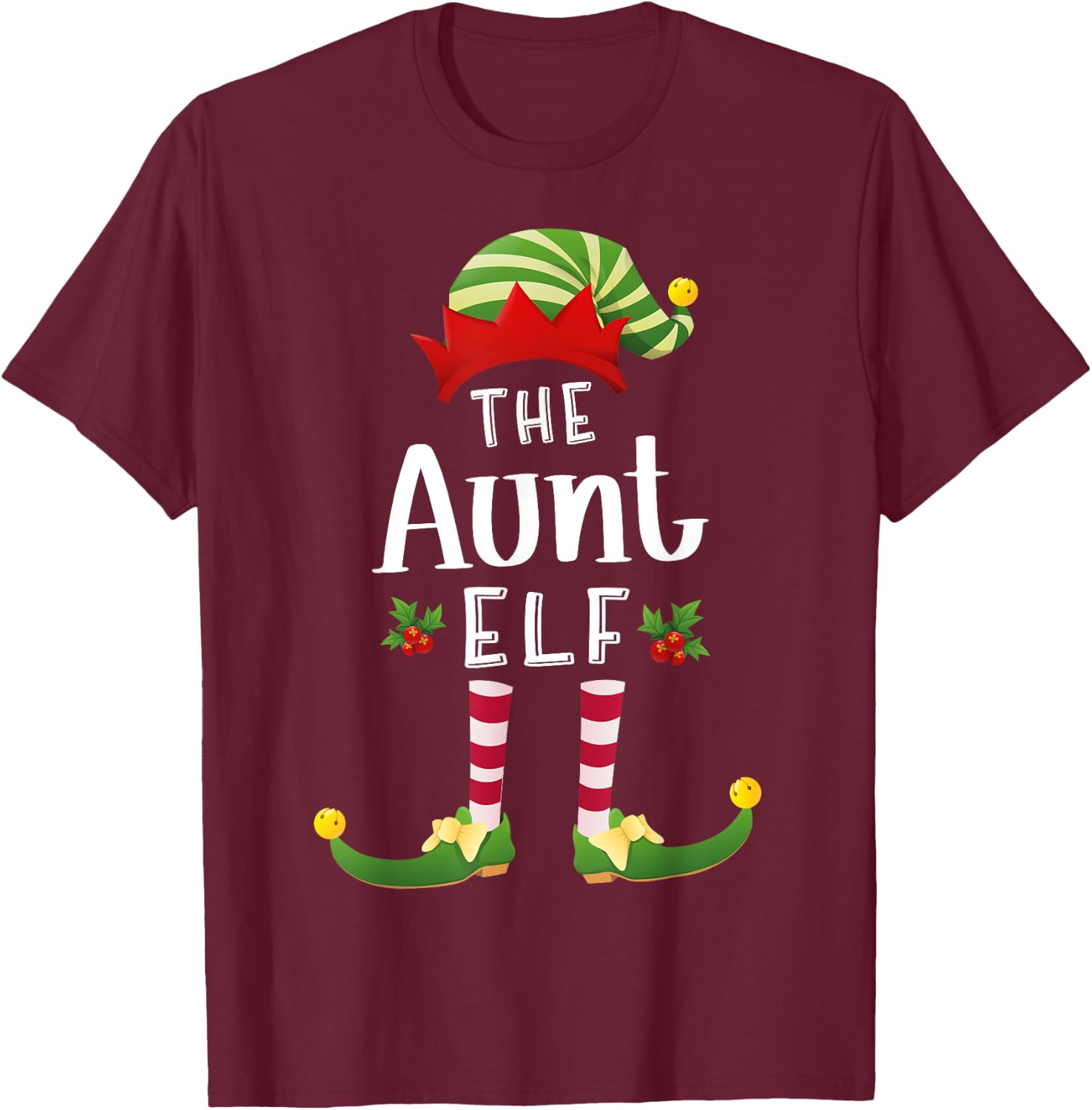 Aunt Christmas Elf Matching Pajama X-Mas Party T-Shirt - T-Shirt | Maroon