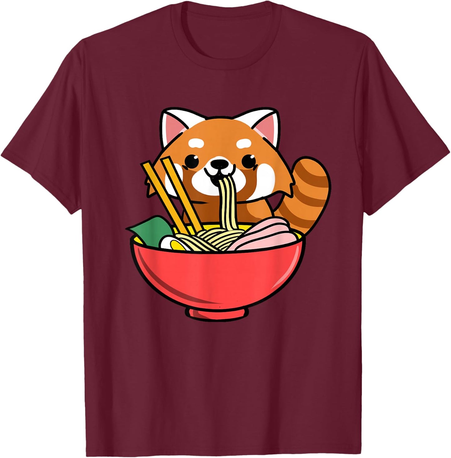 Red Panda Eating Ramen T-Shirt - T-Shirt | Maroon
