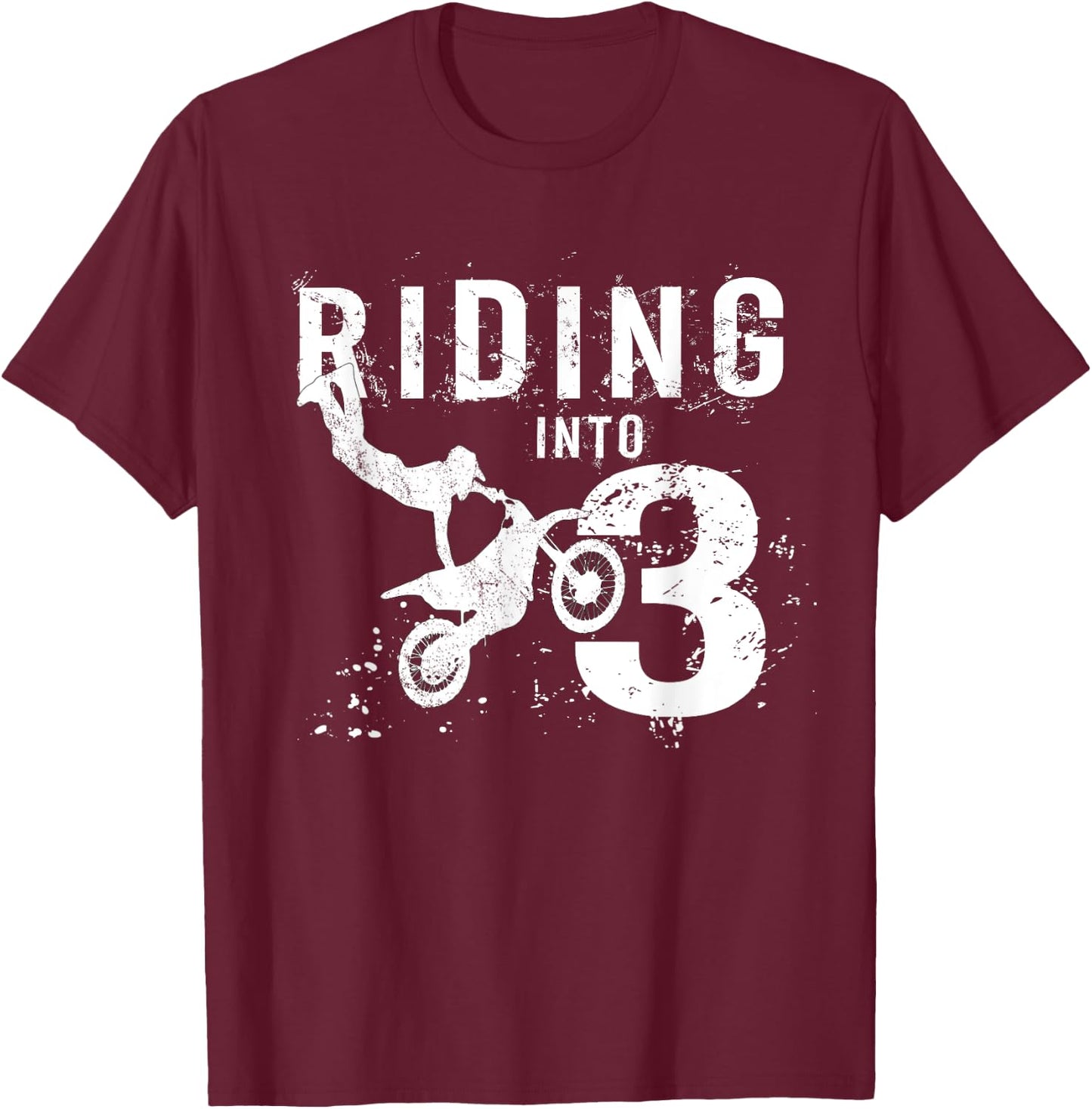 Riding Into 3 Years Old 3rd Birthday Boy Dirt Bike Party T-Shirt - T-Shirt | Maroon