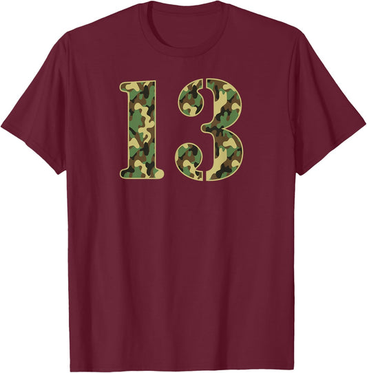 13th Birthday Soldier 13 Years Old Military Camouflage T-Shirt - T-Shirt | Maroon