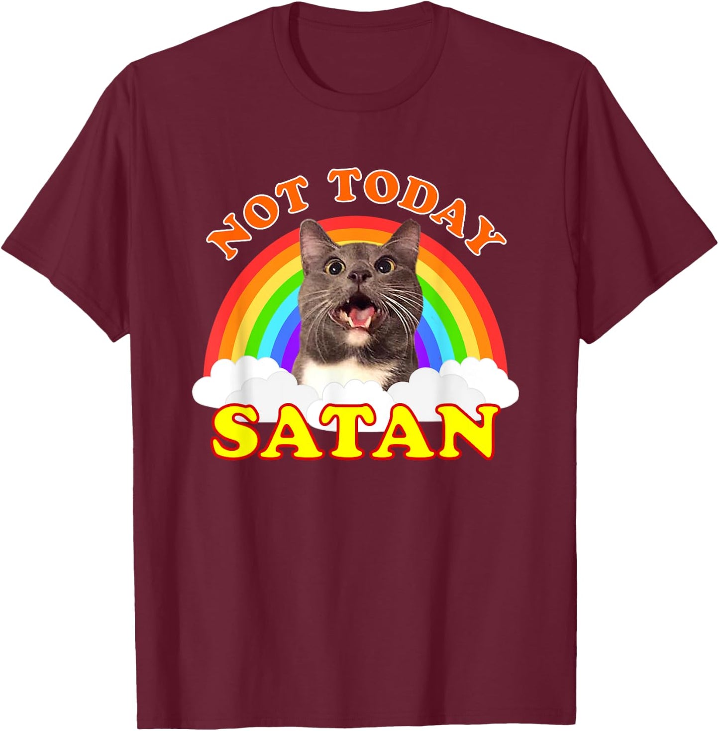 Funny Not Today Satan Cat T-Shirt - T-Shirt | Maroon