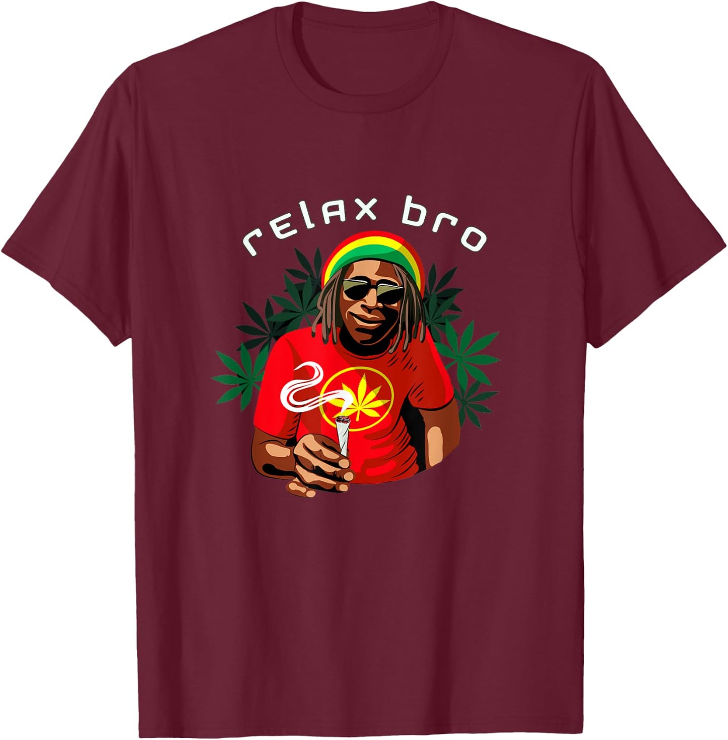 Funny Weed African Jamaican Rasta smoking Marijuana Relax T-Shirt - T-Shirt | Maroon
