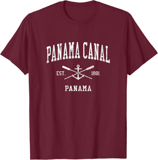 Panama Canal Vintage Crossed Oars & Boat Anchor Sports T-Shirt - T-Shirt | Maroon