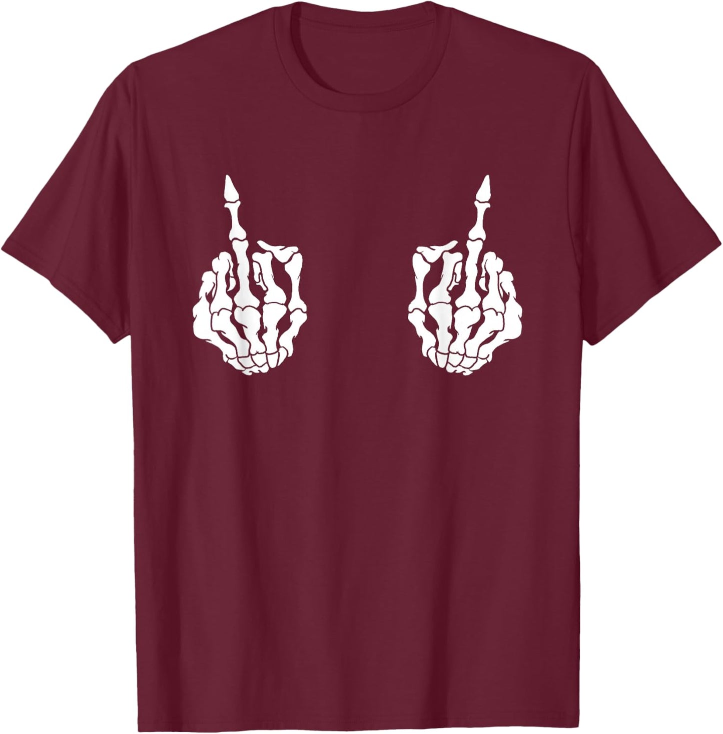 Skeleton Funny Middle Finger Fuck You Halloween T-Shirt - T-Shirt | Maroon