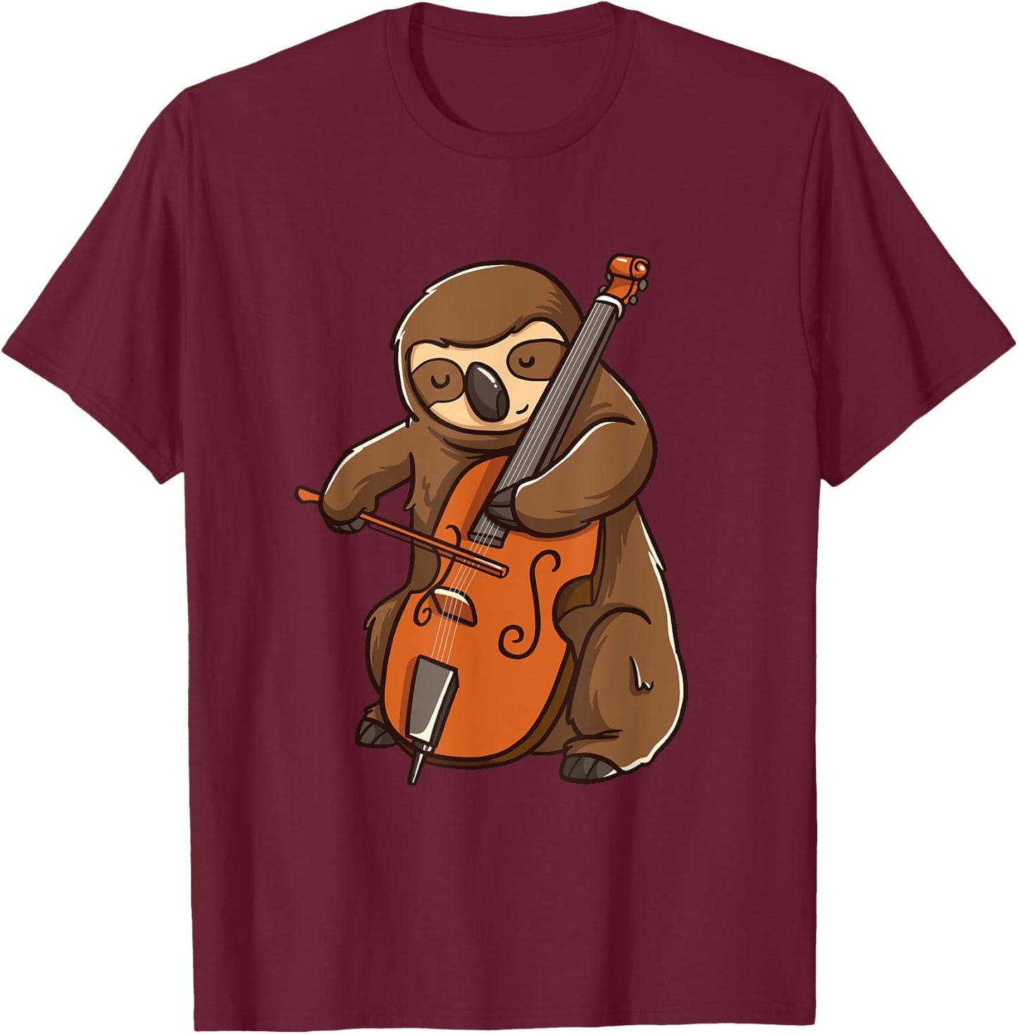 Cellist Sloth Cello Player Orchestra Music Animal Gift T-Shirt - T-Shirt | Maroon