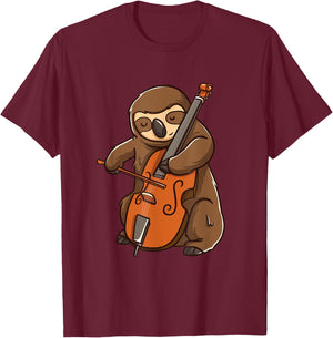 Cellist Sloth Cello Player Orchestra Music Animal Gift T-Shirt - T-Shirt | Maroon