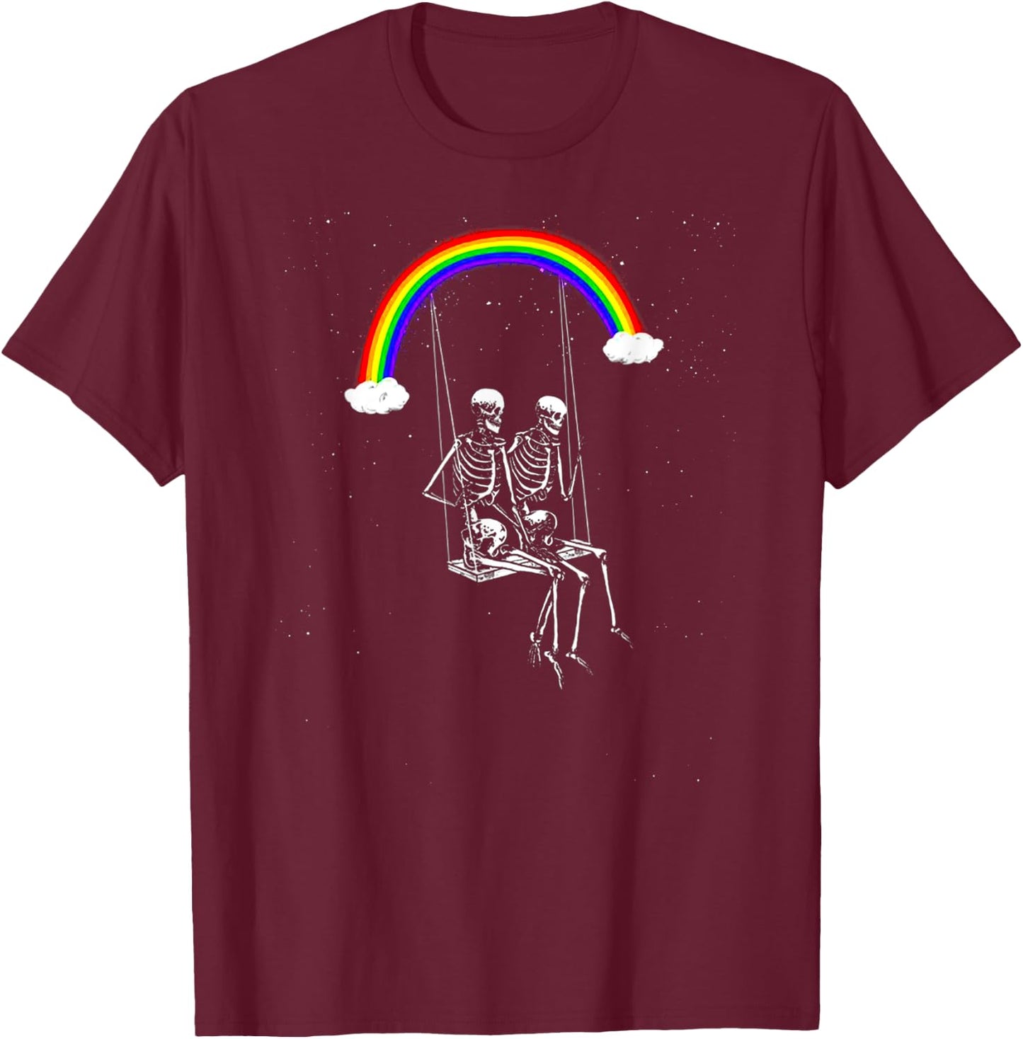 Skeleton Rainbow Swing Funny Spooky Halloween Costume Design T-Shirt - T-Shirt | Maroon