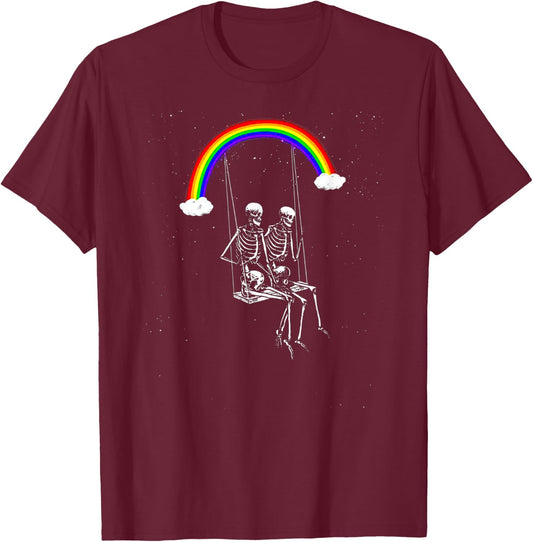 Skeleton Rainbow Swing Funny Spooky Halloween Costume Design T-Shirt - T-Shirt | Maroon