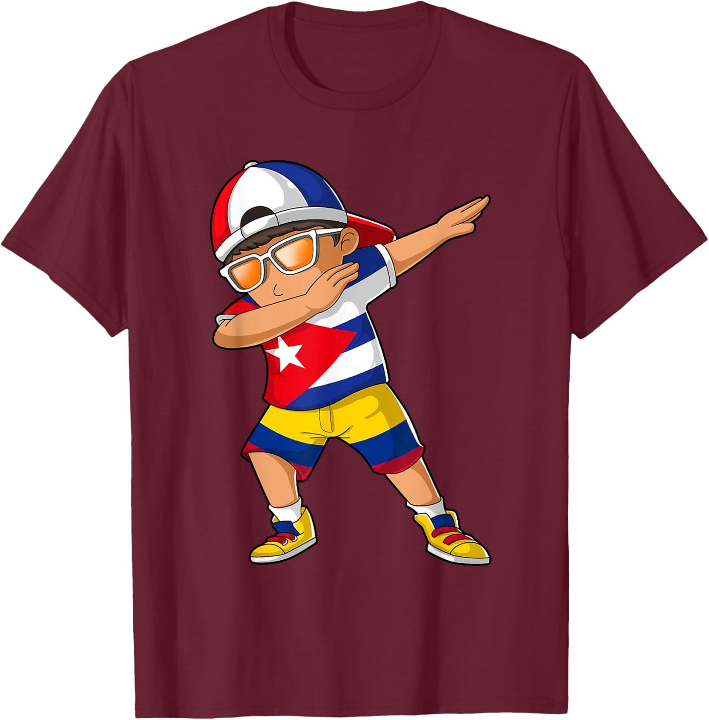 Half Cuban Half Colombian Boy Kid Cuba Colombia Flag T-Shirt - T-Shirt | Maroon