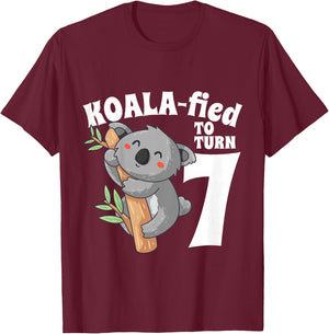 7 Year Old Koala Birthday Koalafied Girl Cute 7th Girls Gift T-Shirt - T-Shirt | Maroon