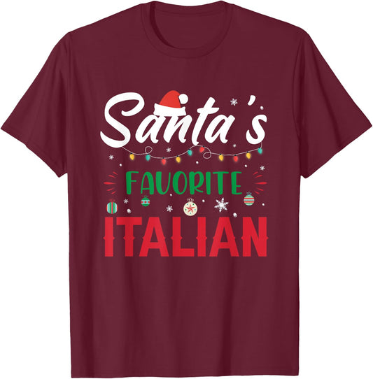 Santa's Favorite Italian Clothing Holiday Gifts Christmas T-Shirt - T-Shirt | Maroon