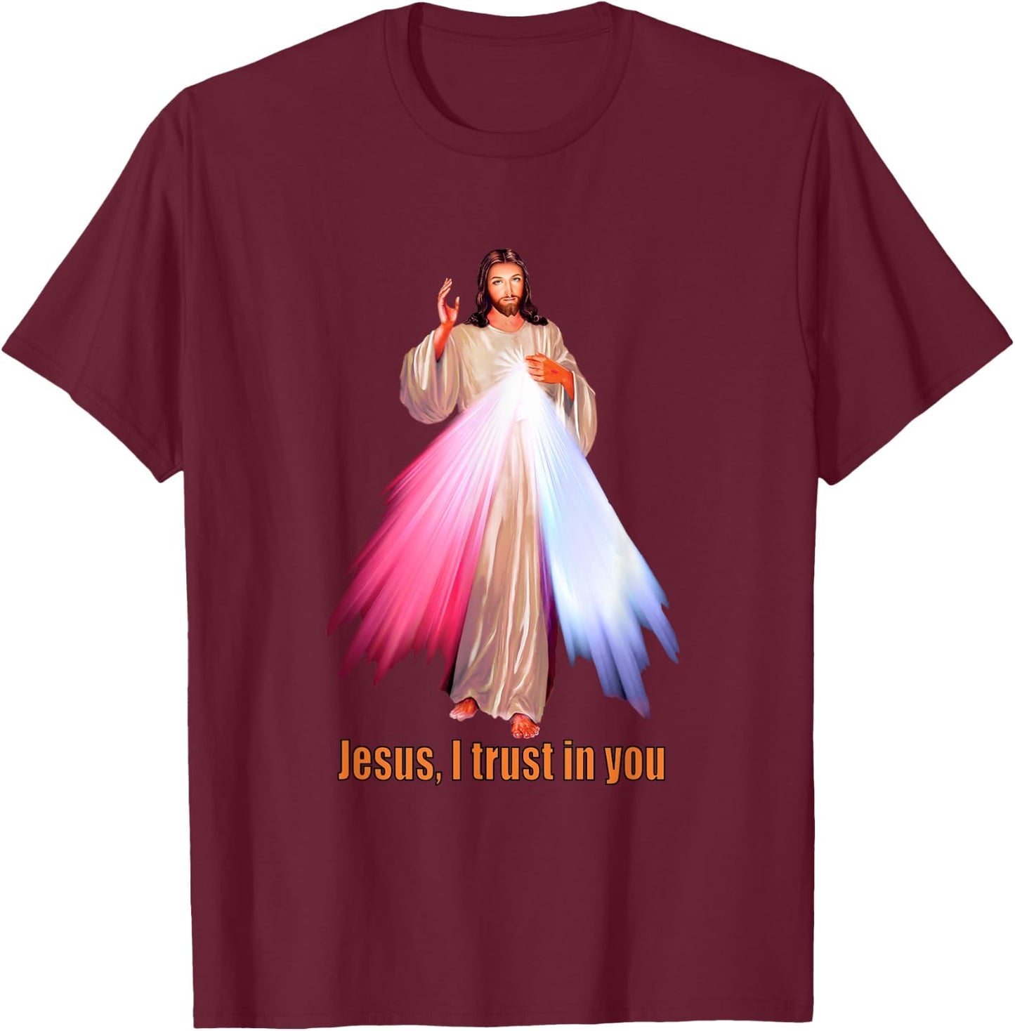 Jesus I trust in You Divine Mercy Image T-Shirt - T-Shirt | Maroon